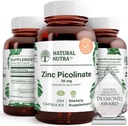 Natural Nutra Zinc Picolinate 30 mg, Double Strength, Raw and Pure, Highly Bioavailable Supplement for Growth and Immune Support, Helps Support Metabolic System, Decrease Common Cold 250 Capsule