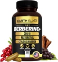 Earth Elixir 4- in-1 Berberine Supplement - Organic Berberine med Ceylon Cinnamon, CoQ10 Ubiquinol, og Resveratrol Powder - Metabolic & Cellular Energy Support, 180 Veganske kapsler