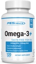 PEScience Omega-3 +, 440mg EPA og 240mg DHA Fish Oil Supplement, Let at synke lille størrelse Softgel, Ingen smag, 60 Servering