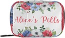 Custom Pill Box 7 Day Pill Case Bag Vintage Vandfarve Blomster Personaliseret Navn Rejsepille Organizer taske med lynlås Portable Ugentlige sag Kompakt størrelse for Vitamin Supplement Holder