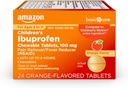 Grundlæggende pleje Børns Ibuprofen tyggetabletter, 100 mg, Smerte Reliever og Feber Reducer, Orange Flavor, For Aches, Pains, Sore Hals, Tandpine og Hovedpine Relief, 24 Greve