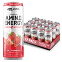 Optimum Nutrition Amino Energy Sparkling Hydration Drink, Electrolytes, Koffein, Aminosyrer, BCAA, Sugar Free, Juicy Strawberry, 12 Fl Oz, 12 Pack (Packaging May Vary)