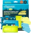 Cliganic Mosquito Repellent Pack (4 armbånd + 8 fyldte peller) - justerbar, Natural DEET- Free, Essential Oil Infured