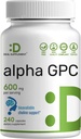 Alpha GPC 600 mg per servering, 240 kapsler - biotilgængelig cholin genopfyldning -Nootrop Brain Health Kosttilskud til hukommelse og fokus - non-GMO, Gluten Free