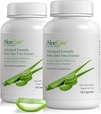 AloeCure Organic Aloe Vera Capsules, 160,000mg Indre Aloe Leaf Ækvivalent per servering, Support Gut, fordøjelsesbesvær, og immunsundhed, Hjælper med at opretholde balanceret Mavesyre, Aloin Free, 60Caps x 2Btl