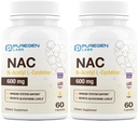 Puregen Labs N- Acetyl- L- Cysteine (NAC) 600mg, Support Immunation, Respiratoriske, Lever Sundhed, NAC 600 mg, Potent antioxidant Support, Free- radikaler, Let at Absorb - Total 120 Veggie kapsler