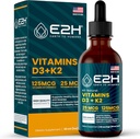 E2H Vitaminer D3 & K2 supplement til immunforsvar - flydende vitamin D3 5000 IE - Lavet i USA - non-GMO, Vegan - 120 Servere