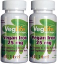 VegLife Vegan Iron 25 mg | Plus Vitamin C, Folic Acid, B-12 and VegiBlend Food Base | Plant Based Iron Supplement for Women & Men | 100 Tablets | Pack of 2