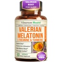 Melatonin 3 mg sovestøtte med L- Theanin & Valerian Root - Gurkemeje supplement med Ginger & Sort Pepper - Økologisk gurkemeje supplement til søvn, ro og stress Relief Support - 60 kapsler