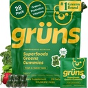 Gruns Voksen Sugar- Free Super Green Multivitamin Gummies, Superfood Gummy Vitaminer for kvinder og mænd med Spirulina, Chlorella, Adaptogens & Prebiotic Fiber for fordøjelsessygdomme (28 Greve)