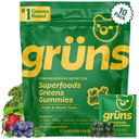 Grun voksne Super Green Gummies, Multivitamin Superfood Gummy Bears, Spirulina, Chlorella, Prebiotics & Fiber Gummies for fordøjelsessygdomme, Adaptogens supplement, 20 Vitamin & Min, 10 Tæl