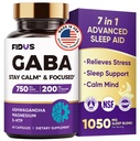 GABA L- Theanine Ashwagandha - 1050mg Blend - Made in USA - Advanced Sleep Aid & Calm - Magnesium, 5- HTP, B6-vitamin & B12, GABA (Gamma Aminosmørsyre) Supplement - Melatonin - Free & Non- Habit Forming