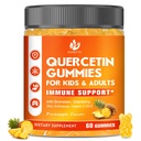 Sugar Free Quercetin med bromelain Gummies for Kids & Voksen - Immunation, Antioxidant, Sæsonstøtte, 1000mg Quercetin Kosttilskud med bromelain, Zink, Elderberry, C-vitamin D3 E, Vegan, 60 Greve
