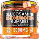Glucosamine Chondroitin Gummies for Joint Support - 120 Glucosamine Gummies Extra Strength 3000mg med MSM, gurkemeje, Calcium, D3- vitamin - Sugar Free Vegan Voksne Supplement - Fleksibilitet og mobilitet