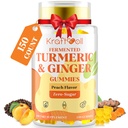 5 måneders levering gurkemeje og ingefær med sort peber, gæret gurkemeje til fælles komfort & mobilitet, sukkerfri med vitamin D3 + K2, Natural Peach Flavor - 150 gummies