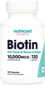 Nutricost Biotin til kvinder 10,000mcg 120 Kapsler - med Folate & Collagen, Gluten Free & Non- GMO