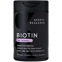 Sport Research ® Biotin 2.500mcg med økologisk kokosolie - Biotin (vitamin B7) til sund hud og hår støtte * - for kvinder og mænd - Vegan, non-GMO, gluten & soy- Free - 120 Veggie Softgels