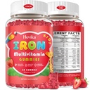 Iron Support Gummies for Kids med Multivitamin, Calcium, Zink, Folate - Kids Iron Gummies Support Immun, Blood Builder, Iron Deficiency, Anæmi & Energy - Vegan, Jordbær 60 Greve