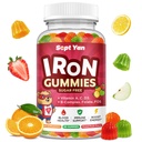 Iron Supplement Gummies for Kids Multivitamin med Iron - Vitamin B Complex, C, D3, Calcium, Folate, Zink, FOS for Blood Builder & Energy Support, Iron Deficiency, Vegan, Mixed Fruit Flavor, 60 ct