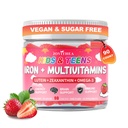 90 Tæl 124; Iron Gummies for Kids Multivitamin med Calcium, Zink, Folate, Omega-3 & Lutein, Support Energy, Immity, Iron Deficiency, Anemia & Brain Health, Vegan, Sugar- Free, Strawberry Flavor