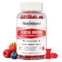 Iron Gummies for Kids & Teens, Kids Multivitamin med Iron Supplement, Vitamin B Complex, A, C, D3, Calcium, Zink, DHA, Prebiotic, Blood Builder & Energy Support for Iron Deficiency, Vegan, 60 Ct