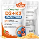 VEV Corefeel D3 K2 10. 000 IE Magnesiumtilskud - med vitamin D og K (MK - 7), Magnesiumglycinat & malat, zinkcitrat - 300 Softgels for Energy, Bone & Muscle Support