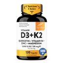 Sandhus vitamin D3 K2 Magnesium 5000 IE, 120mcg K2 Kapsler 120 Tæller (pakke med 1) - 124; med VIT B6, Zink & Quercetin - 124; D3K2 understøtter Superior Absorption, energi, immunforsvar, muskelsundhed for mænd og kvinder