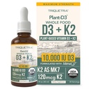 Organic Plant D3 K2 vitamin 10000 iu - All- Trans MK7 fra MenaQ7 (120 mcg K2) - 100% Organic & Plant- Based Sublingual D3 Drops 10.000 iu (Cholecalciferol), 100% Vegan - Understøtter Immunitet, Ben, Brain