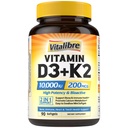 Vitalibre D3 K2 - vitamin, 10000 IE D3 / 200 mcg K2 MK7, Calcium Absorption, Ben, Heart, Immunum & Mood Support, Forbedret Absorption, Ingen Soy, Let at synke, 90 Softgels