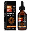 Daiasns Vitamin D3 5000 IE & K2 (MK- 7) 120 mcg 60ml dråber med MCT Oil Omega 3, flydende vitamin D3 & K2 Kosttilskud - 2 måneder Support -Support Bones, Tænder, Mood & Immunsystem, Calcium Absorption