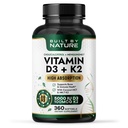 Bygget af Nature Vitamin D3 K2 5000 IE + 100 mcg MK- 7 - Extra Strength, High Absorption - Bone, Heart & immunsupport - Coconut MCT Oil - Non- GMO - 1 års forsyning - 360 Softgels