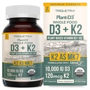 Organic Plant D3 + K2; 10000 IE D3 + 120 mcg K2 som All- Trans MK7 fra MenaQ7 ® - 100% hel mad, Rå & Vegan