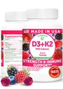 Lunakai USA Made D3 K2 Gummies Vitamin med Calcium - 3-in-1 Dagligt Vegansk tillæg for ben & immunforsvar for kvinder, mænd og børn, 60ct