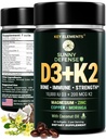 KEY ELEMENT D3 K2 Vitamin 10.000 IE med Magnesium Glycinate 350 mg, Zink og Moringa - Knogle- & immunsupport - D-vitamin med K2 MK- 7 200mcg - Non- GMO, Gluten- Free Softgels