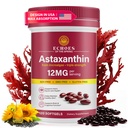 Astaxanthin 12mg - Natural Astaxanthin fra Haematococcus Pluvialis, Triple Strength Antioxidant Supplement for øje, hud, fælles & immunforsvar (120 greve (pakning med 1))