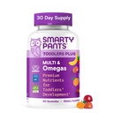 SmartyPants Toddler Multivitamin Gummies, Omega 3 (DHA / EPA), Vitamin D3, C, Vitamin B12, B6, A, K & Zink, Biotin, Gluten Free, Three Fruit Flavors, 60 Greve (30 dages forsyning)