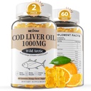 Torsk leverolie 1000mg gummier til voksne & børn, med vitamin A & D3 - Omega 3 Fish Oil Supplement - DHA 360mg & EPA 240mg til hjerne, ben, øje og immunforsvar, sukker fri, 120 Tæl