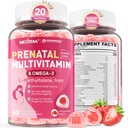 Prenatale vitaminer til kvinder Gummies, Methylfolat 1mg, Vegan Omega 3 DHA 800mg, Jern, Cholin, Jod, Vitamin D3 B6 B12 - Multivitamin til kvinder før, under og efter graviditet, Sukker fri, 60 Tæl