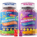 NEVISS 52- in-1 Metyleret multivitamin til kvinder Gummies med jern, Omega-3, B6 B9 B12 til dag Note 124; Magnesium Glycinat, Calcium, Collagen til nat fornyelse / søvn, kvinder 18 30 40 50 60 70 + AM PM Daily