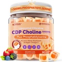 Citicolin 1000mg & Phosphatidylserin 300mg Kosttilskud CDP Cholin Gummies, Brain Supplement for Hukommelse og Fokus Mane Mushroom, Omega-3, Methylfolat, B6 & B12, Non- GMO, Sugar Free, 60ct