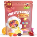 Kids Multivitamin Gummies 180 Count - Eye, Brain & Gut Support - Sugar- Free Vitaminer for Kids - med Lutein, Omega-3 DHA & Prebiotika - 3 Fruit Flavors - Age 2 +