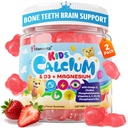 Calcium Gummies + D3 & Magnesium for Kids & Teens, w / Calcium Citrat Calcium Algae Calciummælk, Omega-3 (DHA / EPA), Vitaminer A, C, K2, Cholin, Zink, Vitaminer Gummies for Bone, Grôwth & Brain, 2 Pack