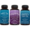 1250 mg antarktisk krill olie, hyldebær C-vitamin og zink og 2500 mg triple- Strength Omega 3 Fish Oil Bundle, giver Omega 3 EPA og DHA, hyldebær til immunforsvar