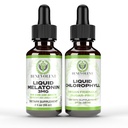 Flydende Melatonin til børn og voksne 3 mg & Flydende Chlorophyll Bundle - Naturlige dvalehjælp Drops, Berry Vanilla Flavor, Lavet i USA - Søvnstøtte & Skin Support