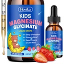 Magnesium Glycinate Flydende til børn - med L- Theanine Omega-3, B6-vitamin, D3, Zink - Kids Magnesiumdråber til søvn, afslapning, rolig & fokus - 2 Fl Oz, Strawberry Flavor