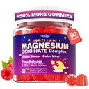 Magnesium Glycinat Gummier for børn 4 + & voksne, 90 Tæller nr. Melatonin Magnesium Gummier for søvn & ro, Sukker fri Vegan med Glycin, L- Theanin, B6, D3, Zink & Omega 3 - Raspberry Flavor