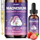 Magnesium Glycinate Flydende til børn - Magnesium Bisglycinate Drops med L- Theanin, Kamille & Vitamin B6, B12, C, D3 for søvn, afspænding, immunforsvar, rolig & Focus - 2 Fl Oz, Strawberry Flavor