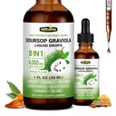 (2 Pack) 8 i 1 Graviola Soursop Leaf Extract Liquid - Soursop Bitters Liquid med Sea Moss, Ashwagandha og gurkemeje, til immunforsvar & lever, Zzz & Antioxidant & Cell Support, 1 Fl Oz