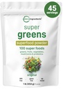 Micro Ingredients Super Green Powder, 1lb Mead124; 100 Superfood Blend med Daily Green, Frugt, Grøntsager, Svampe & Probiotika Mead124; Kilde til Vegan Protein & Enzymes Mead124; Non- GMO, Gluten- Free, Ingen tilsætningsstoffer