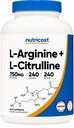 Nutricost L- Arginin L- Citrullin Complex 750mg, 240 kapsler - Non- GMO